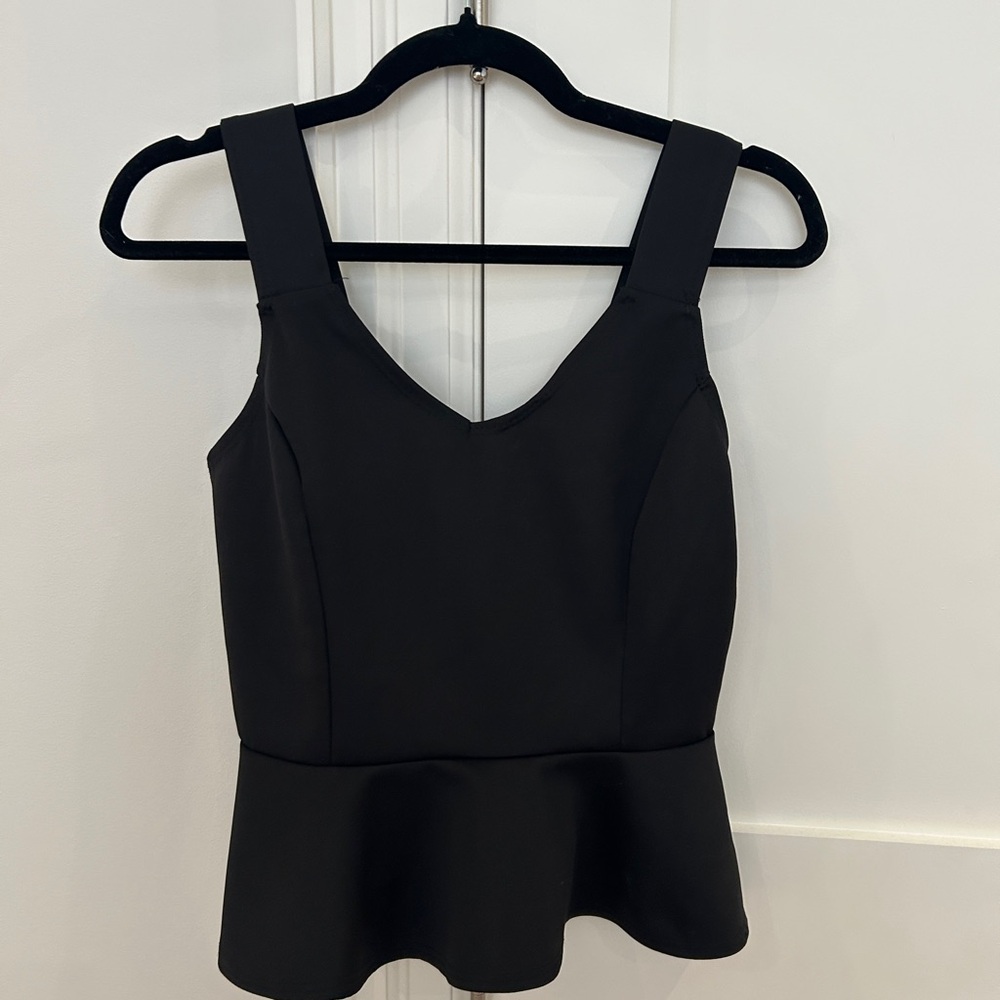 Black Peplum Tank Top with Wide Straps